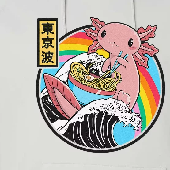 Cute Axolotl Eating Ramen Kanagawa Wave Kawaii Anime Performance Fleece Hoodie