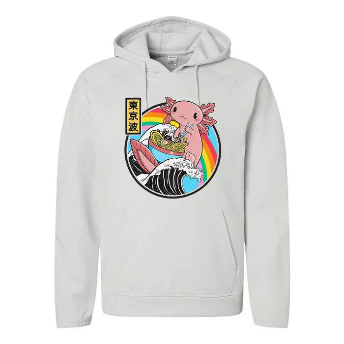 Cute Axolotl Eating Ramen Kanagawa Wave Kawaii Anime Performance Fleece Hoodie