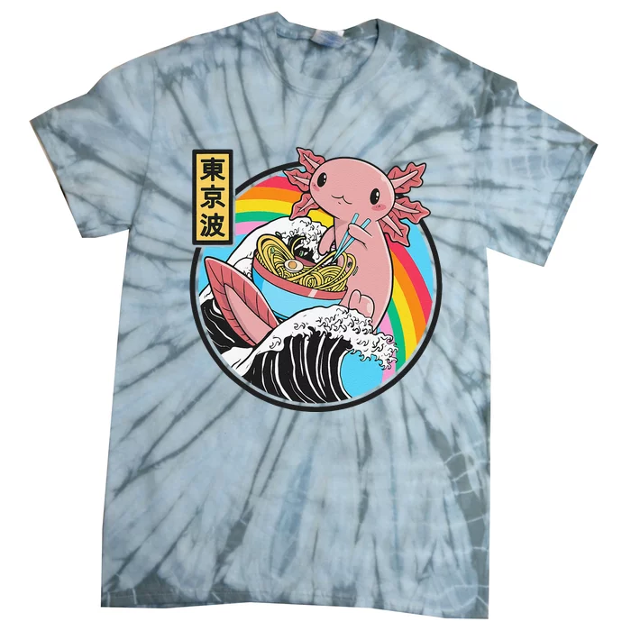 Cute Axolotl Eating Ramen Kanagawa Wave Kawaii Anime Tie-Dye T-Shirt