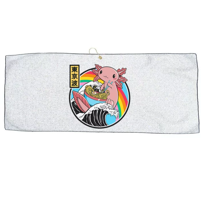 Cute Axolotl Eating Ramen Kanagawa Wave Kawaii Anime Large Microfiber Waffle Golf Towel