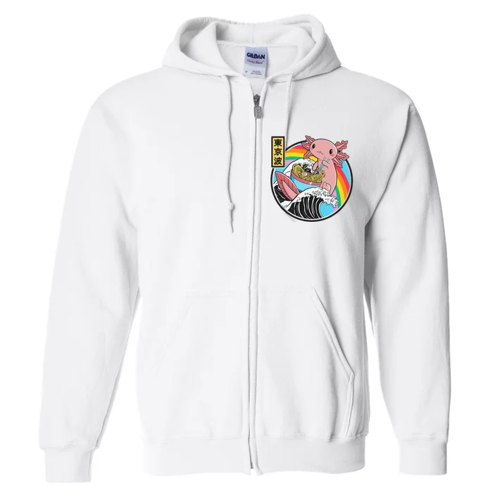 Cute Axolotl Eating Ramen Kanagawa Wave Kawaii Anime Full Zip Hoodie