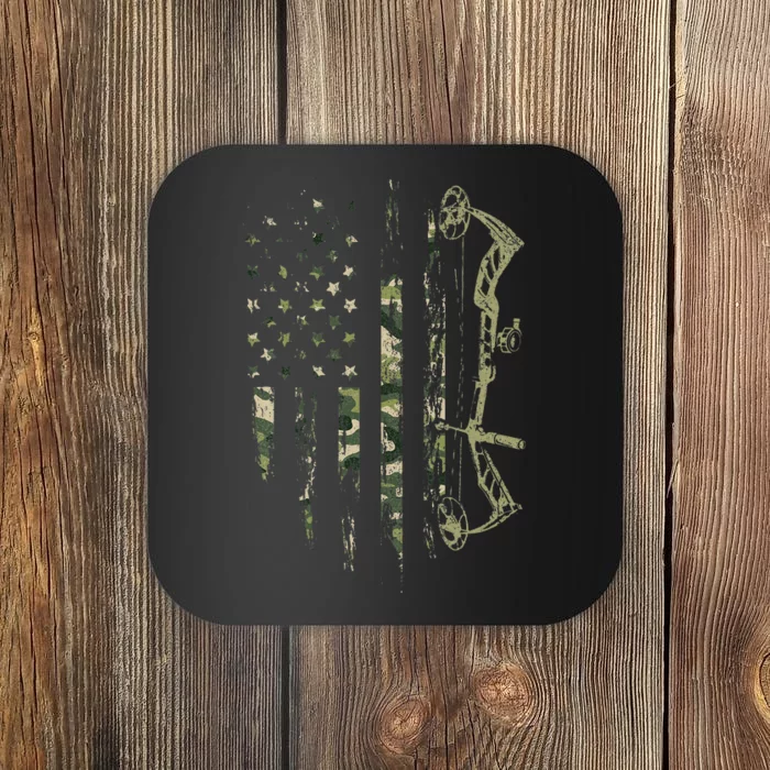 Camo American Flag Bowhunting Bow Archery Deer Hunting Gift Coaster