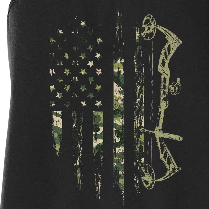 Camo American Flag Bowhunting Bow Archery Deer Hunting Gift Women's Racerback Tank