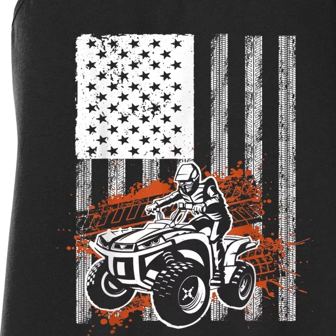 Cool ATV For Adult Quad Racing Squad USA Flag 4 Wheeler Women's Racerback Tank