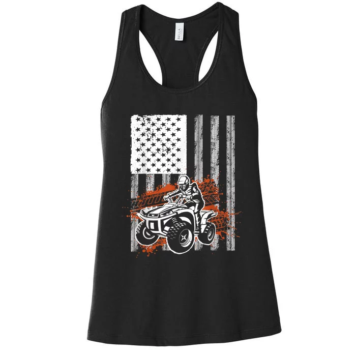 Cool ATV For Adult Quad Racing Squad USA Flag 4 Wheeler Women's Racerback Tank