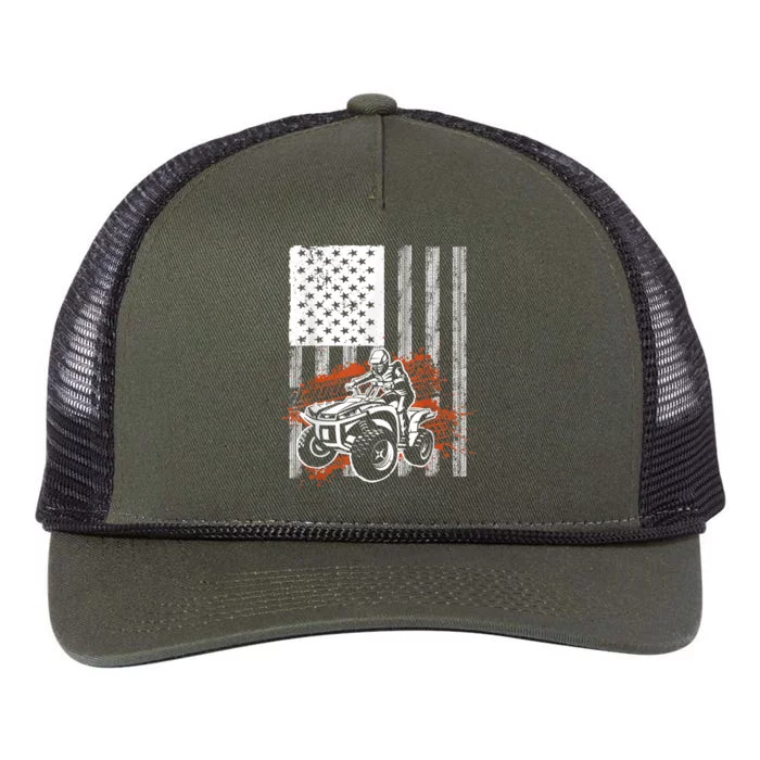 Cool ATV For Adult Quad Racing Squad USA Flag 4 Wheeler Retro Rope Trucker Hat Cap