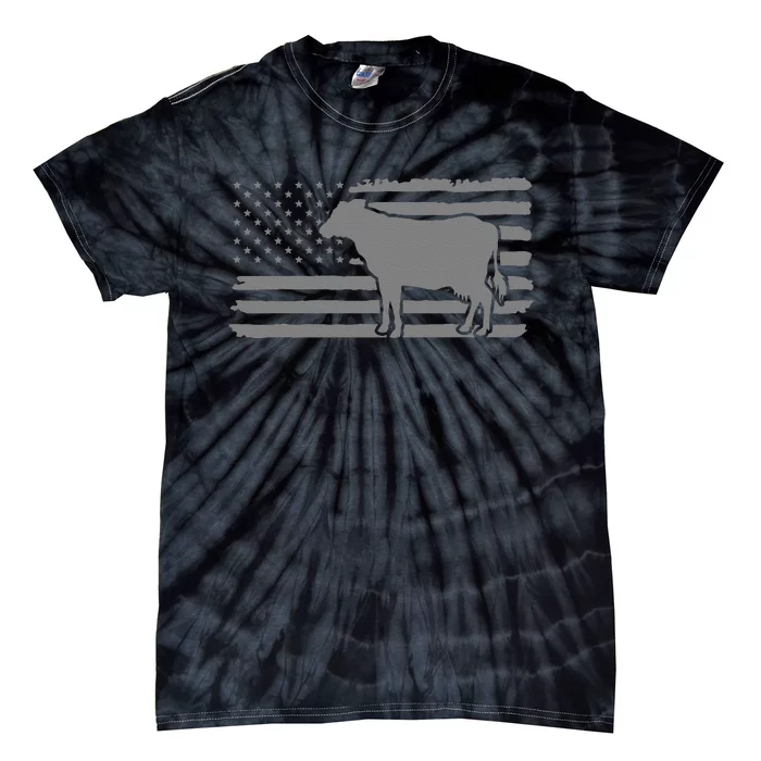 Cow American Flag with Cow Vintage Look Patriotic Famer Tie-Dye T-Shirt