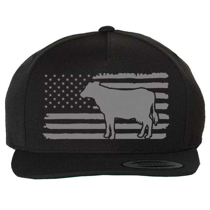 Cow American Flag with Cow Vintage Look Patriotic Famer Wool Snapback Cap