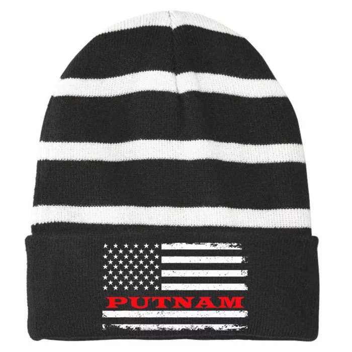 Connecticut American Flag Putnam Usa Patriotic Souvenir Striped Beanie with Solid Band