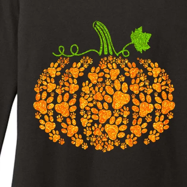 Cute Autumn Fall Pumpkin Dog Cat Paw Print Halloween Gift Womens CVC Long Sleeve Shirt