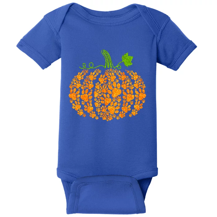 Cute Autumn Fall Pumpkin Dog Cat Paw Print Halloween Gift Baby Bodysuit