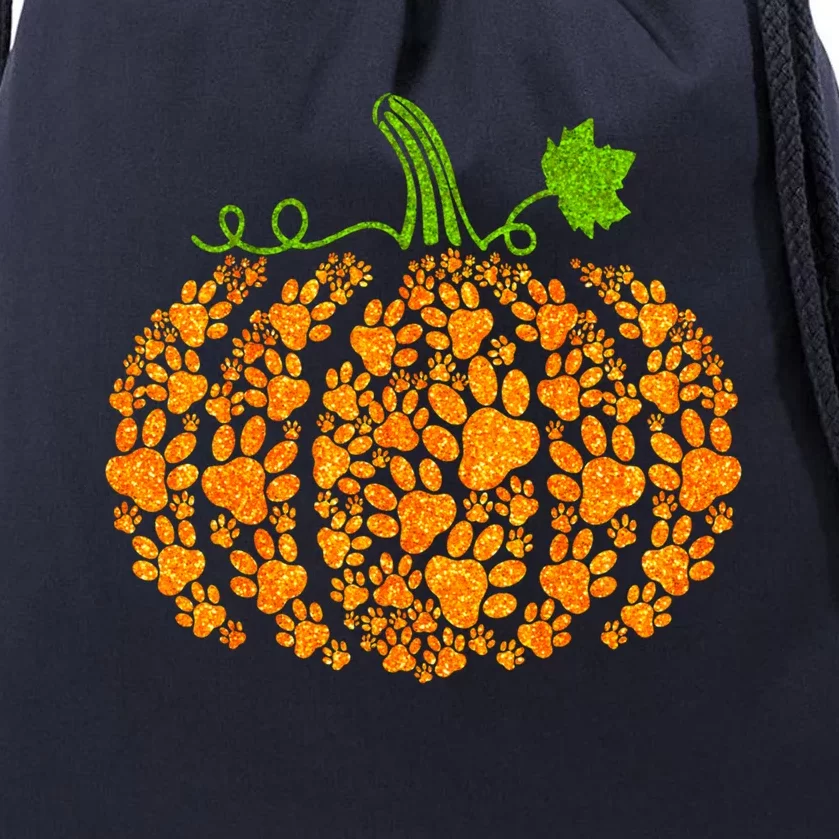 Cute Autumn Fall Pumpkin Dog Cat Paw Print Halloween Gift Drawstring Bag