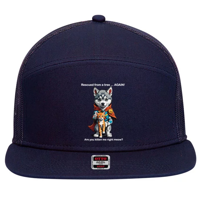 Cute Adorable Funny Gift Superhero Husky Puppy Cartoon Humor 7 Panel Mesh Trucker Snapback Hat