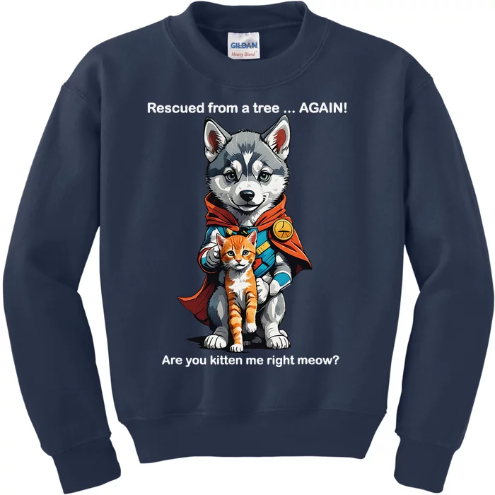 Cute Adorable Funny Gift Superhero Husky Puppy Cartoon Humor Kids Sweatshirt