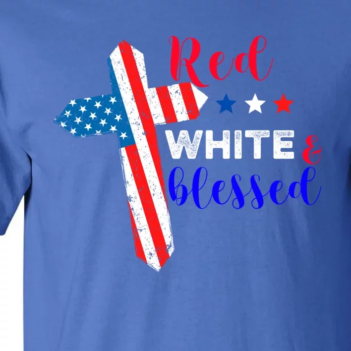 Cross American Flag Red White Blessed Believer God Usa Gift Tall T-Shirt