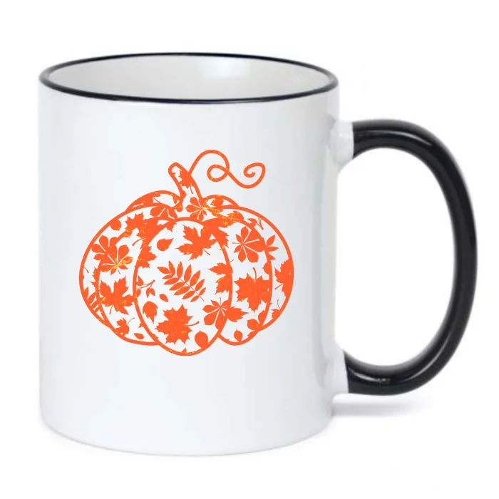 Cute Autumn Fall Leaves Pattern Pumpkin Black Color Changing Mug