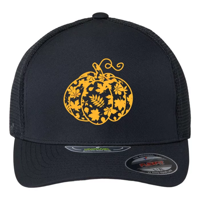 Cute Autumn Fall Leaves Pattern Pumpkin Flexfit Unipanel Trucker Cap