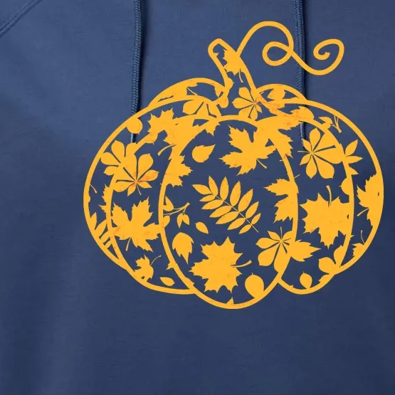 Cute Autumn Fall Leaves Pattern Pumpkin Performance Fleece Hoodie