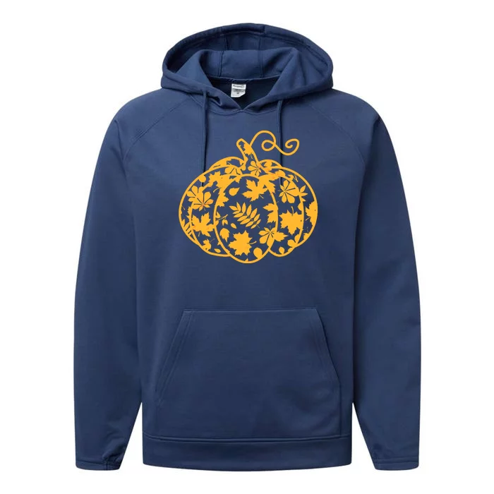 Cute Autumn Fall Leaves Pattern Pumpkin Performance Fleece Hoodie