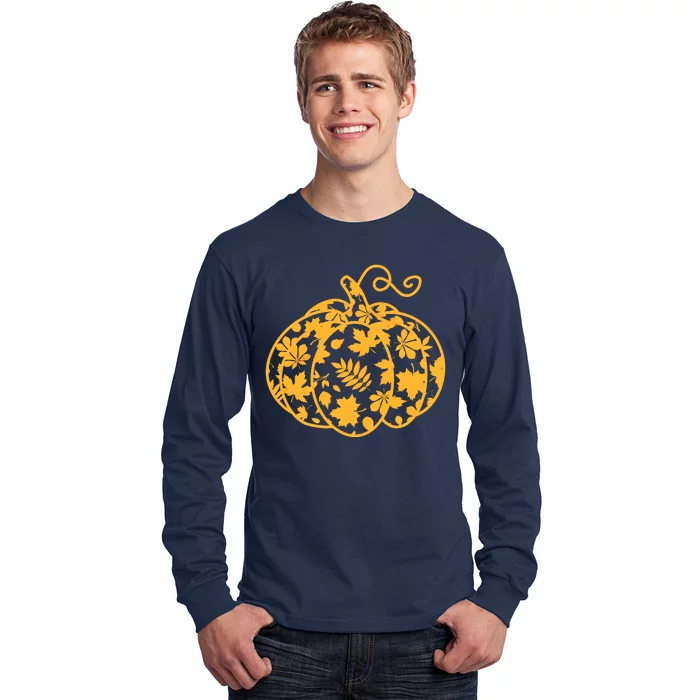 Cute Autumn Fall Leaves Pattern Pumpkin Long Sleeve Shirt