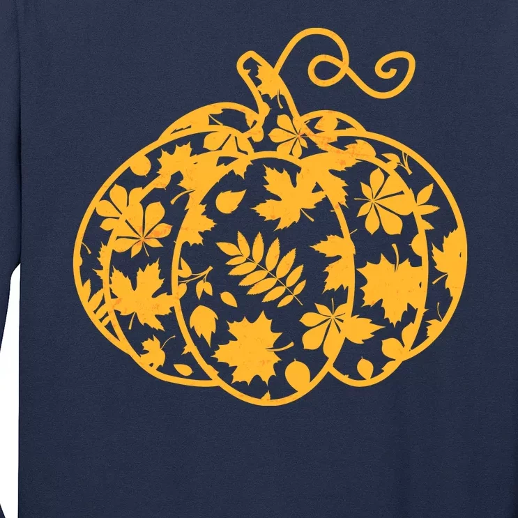 Cute Autumn Fall Leaves Pattern Pumpkin Long Sleeve Shirt