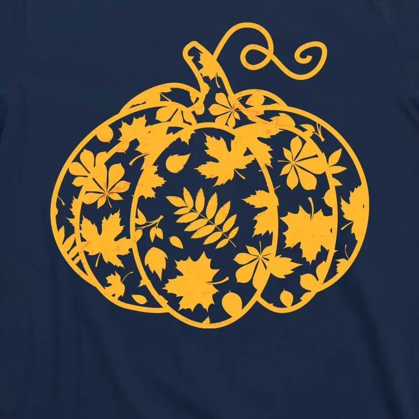 Cute Autumn Fall Leaves Pattern Pumpkin T-Shirt