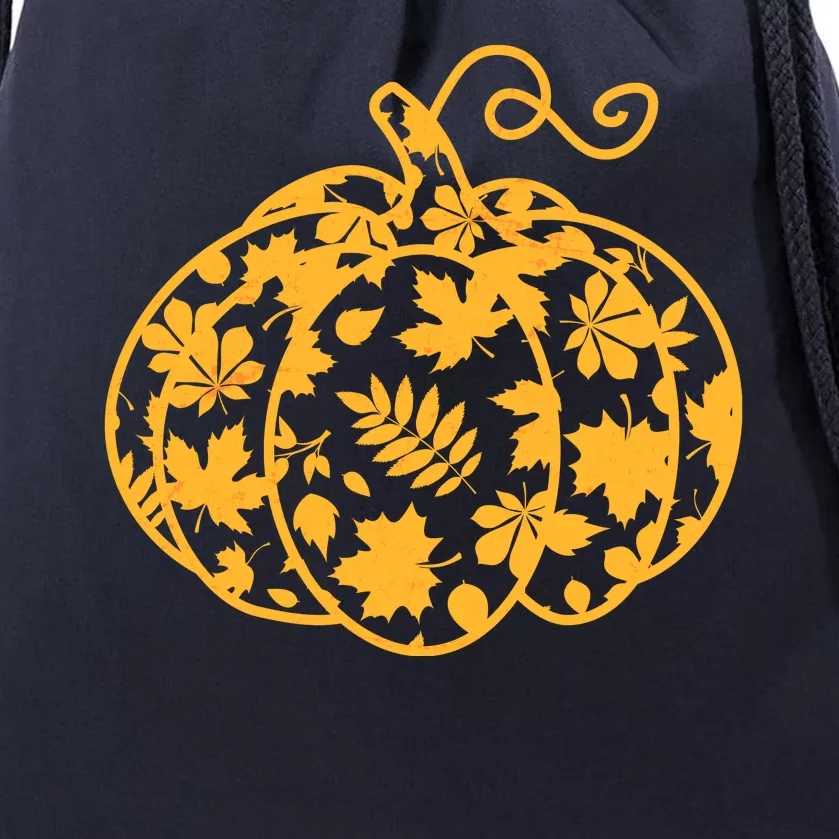 Cute Autumn Fall Leaves Pattern Pumpkin Drawstring Bag