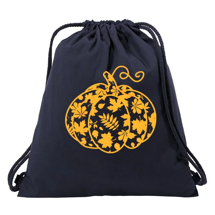 Cute Autumn Fall Leaves Pattern Pumpkin Drawstring Bag