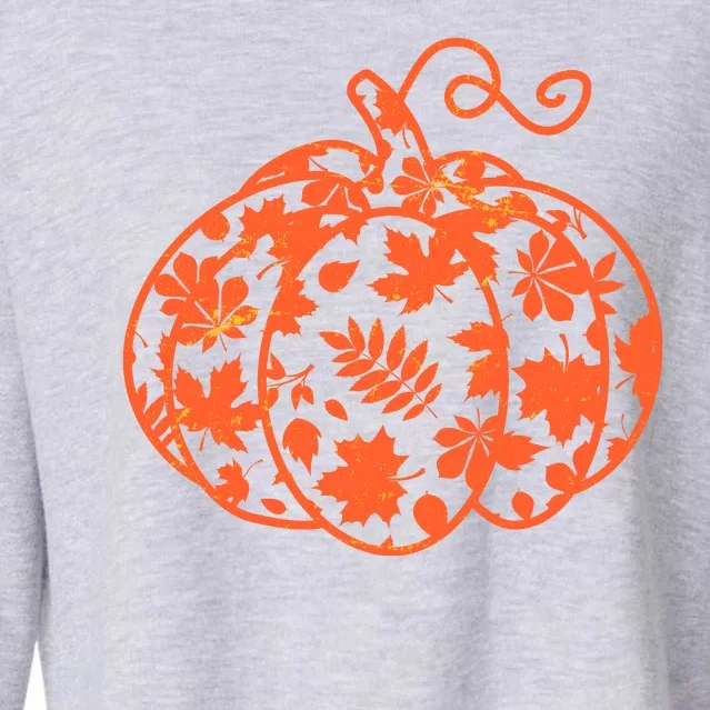 Cute Autumn Fall Leaves Pattern Pumpkin Cropped Pullover Crew