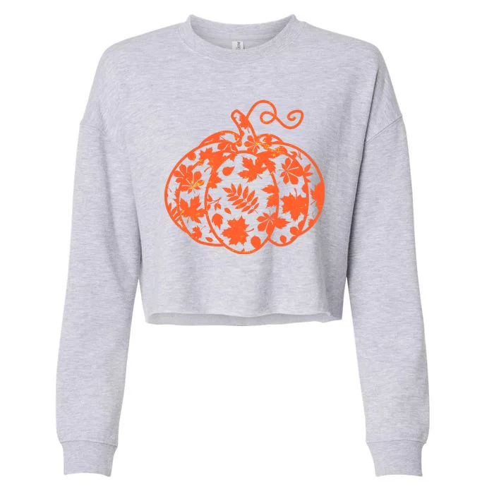 Cute Autumn Fall Leaves Pattern Pumpkin Cropped Pullover Crew