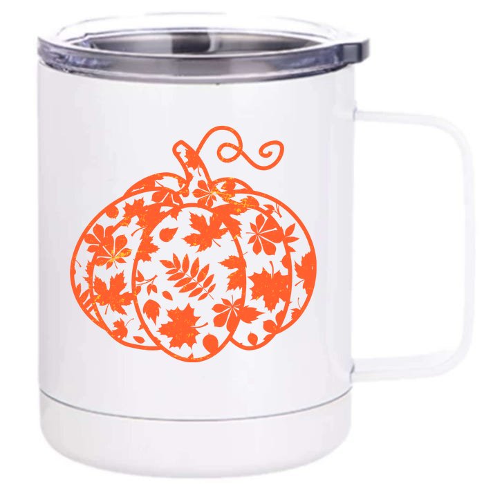 Cute Autumn Fall Leaves Pattern Pumpkin Front & Back 12oz Stainless Steel Tumbler Cup