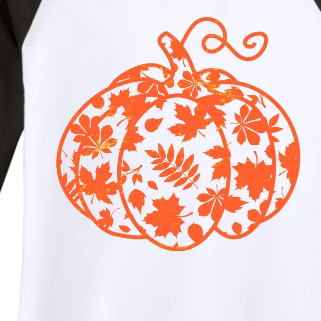 Cute Autumn Fall Leaves Pattern Pumpkin Women's Tri-Blend 3/4-Sleeve Raglan Shirt