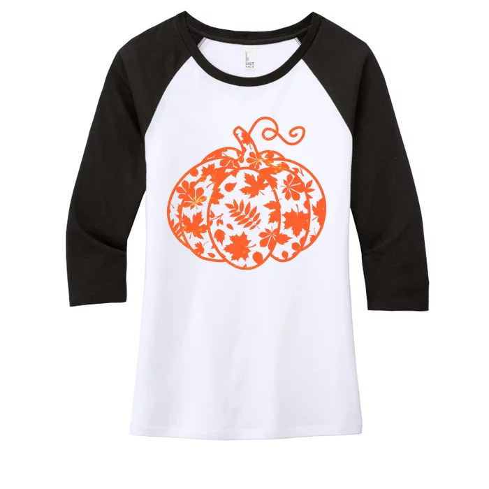 Cute Autumn Fall Leaves Pattern Pumpkin Women's Tri-Blend 3/4-Sleeve Raglan Shirt