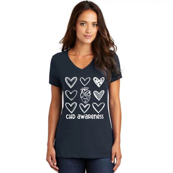 Chd Awareness For Heart Disease Month Awareness Women's V-Neck T-Shirt