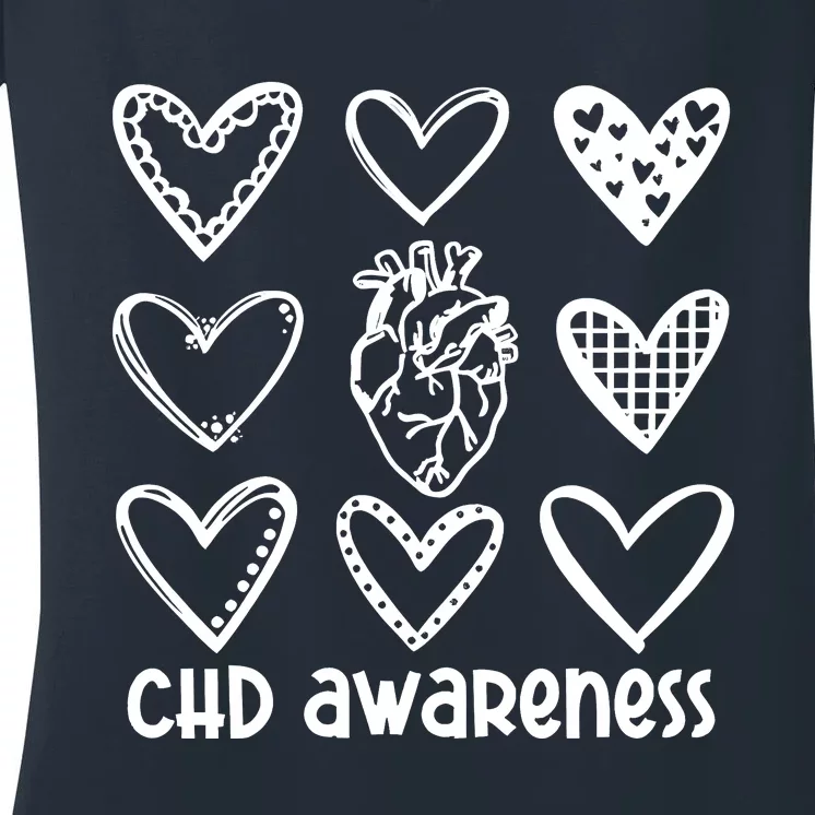 Chd Awareness For Heart Disease Month Awareness Women's V-Neck T-Shirt