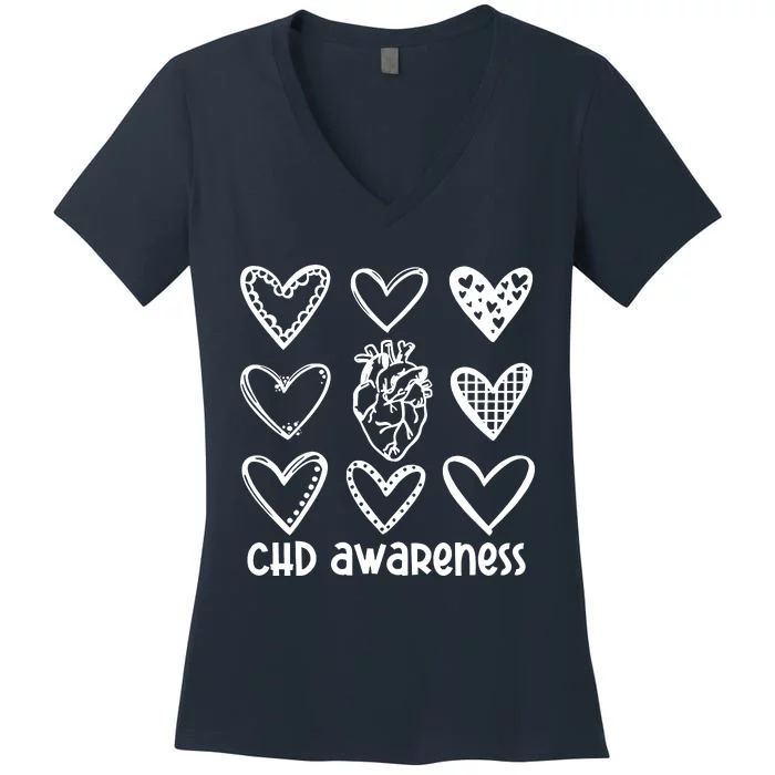 Chd Awareness For Heart Disease Month Awareness Women's V-Neck T-Shirt