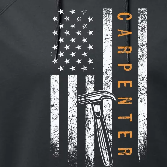 Carpenter American Flag Design Woodworking Carpentry Performance Fleece Hoodie