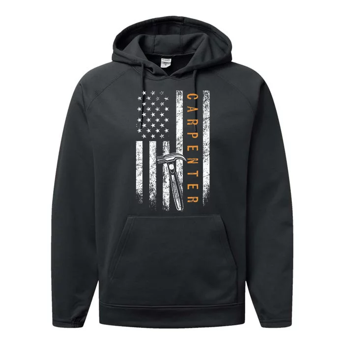 Carpenter American Flag Design Woodworking Carpentry Performance Fleece Hoodie