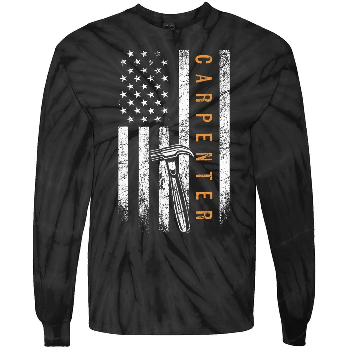 Carpenter American Flag Design Woodworking Carpentry Tie-Dye Long Sleeve Shirt