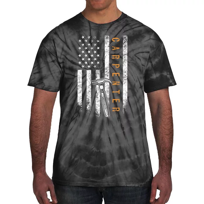 Carpenter American Flag Design Woodworking Carpentry Tie-Dye T-Shirt