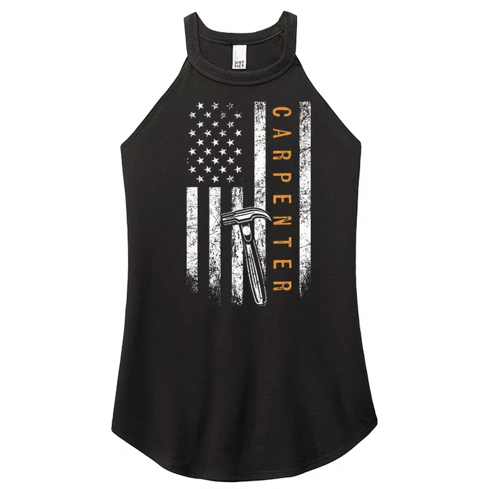 Carpenter American Flag Design Woodworking Carpentry Women’s Perfect Tri Rocker Tank