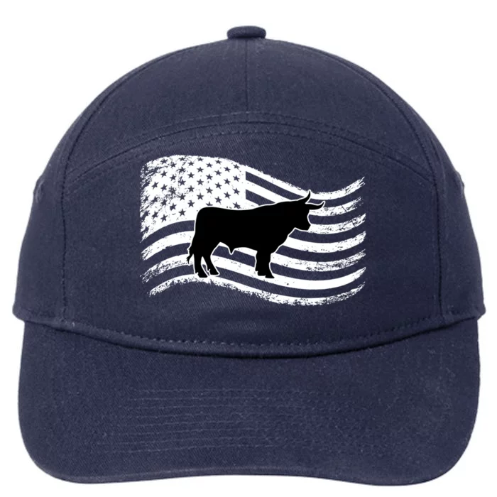 Cow American Flag Distressed Usa Flag Patriotic Cow Gift 7-Panel Snapback Hat