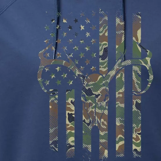 Camo American Flag Deer Hunter Hunting Gift Performance Fleece Hoodie