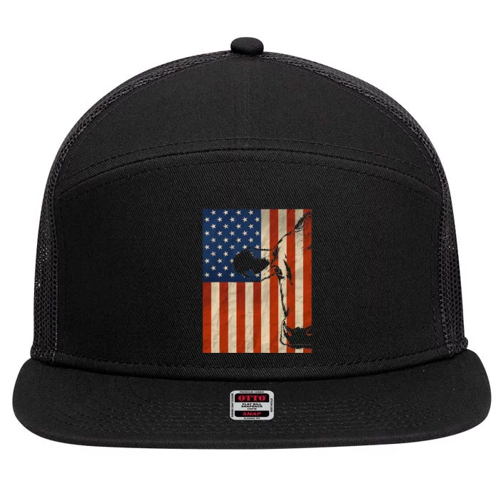 Cow American Flag Cattle Animal Lover Patriotic 7 Panel Mesh Trucker Snapback Hat