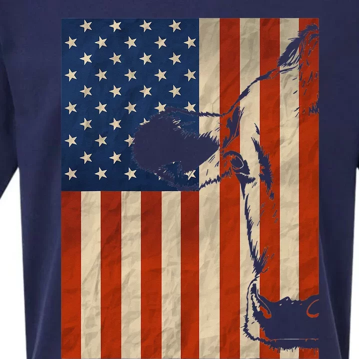 Cow American Flag Cattle Animal Lover Patriotic Sueded Cloud Jersey T-Shirt