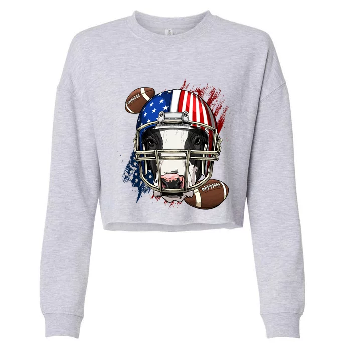 Cow American Football Cow Lovers Usa Flag Gift Cropped Pullover Crew