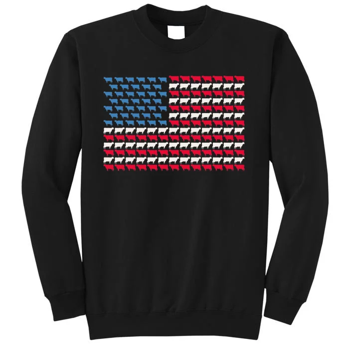 Cow American Flag Heifer US 4th Of July Farm Cattle USA Gift Tall Sweatshirt