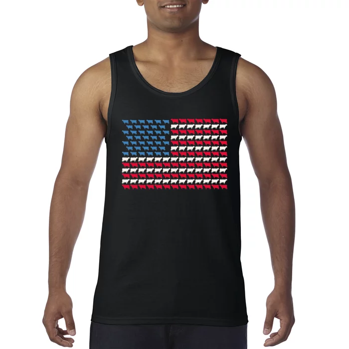 Cow American Flag Heifer US 4th Of July Farm Cattle USA Gift Tank Top