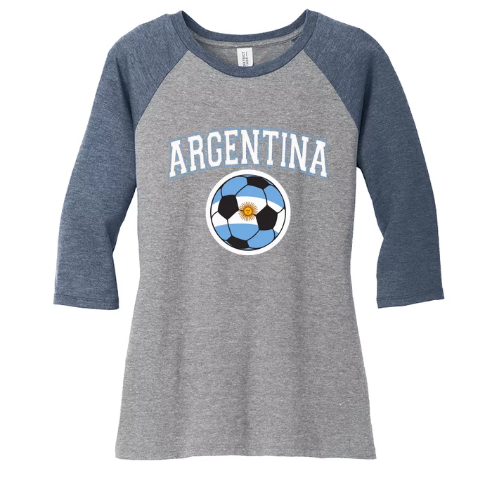 Cool Argentina Flag With Soccer Ball Women's Tri-Blend 3/4-Sleeve Raglan Shirt