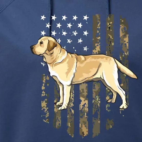 Camo American Flag Yellow Labrador Retriever 4th Of July USA Performance Fleece Hoodie